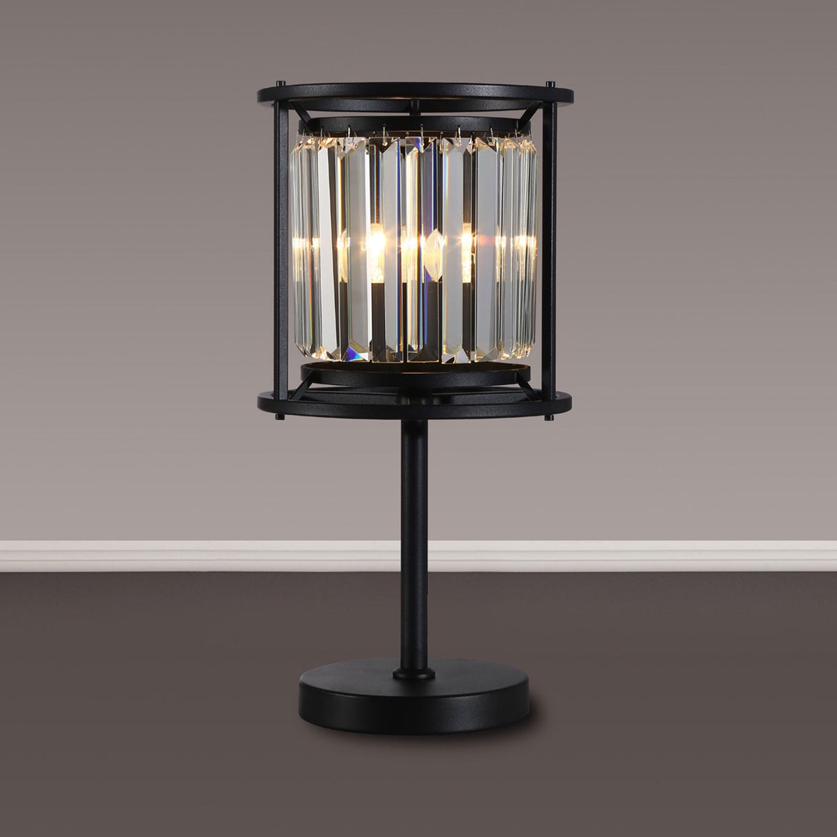Torrington Table Lamp in Satin Black with Clear Crystals
