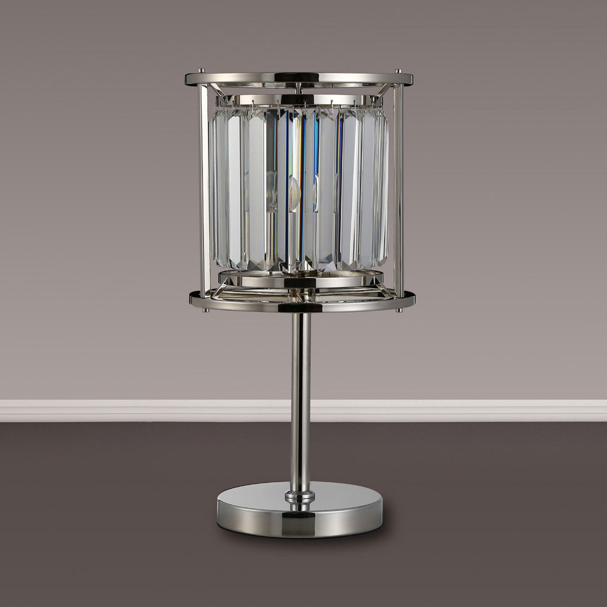 Crystal table lamp with a polished chrome finish