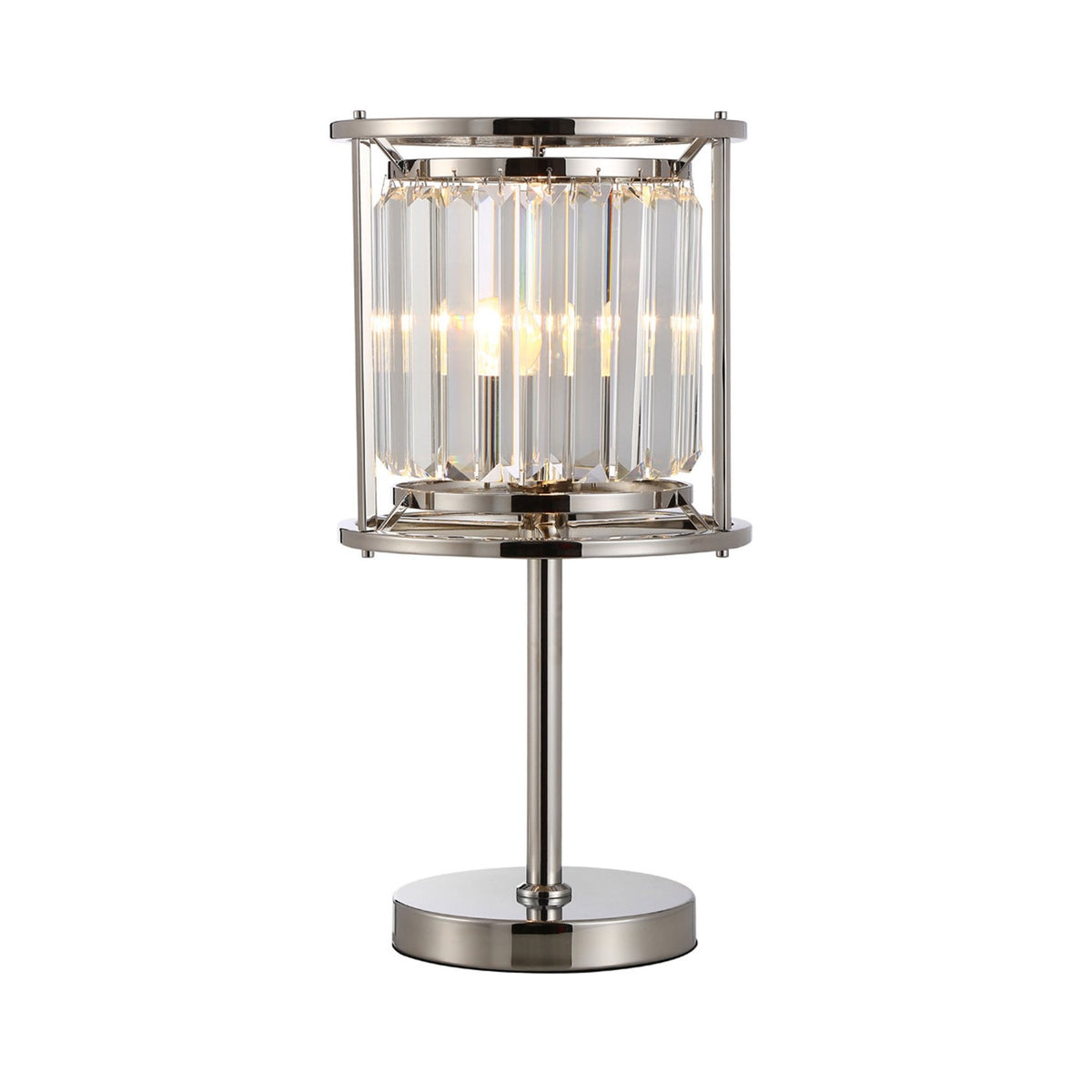 Polished chrome table lamp with a cylindrical crystal shade
