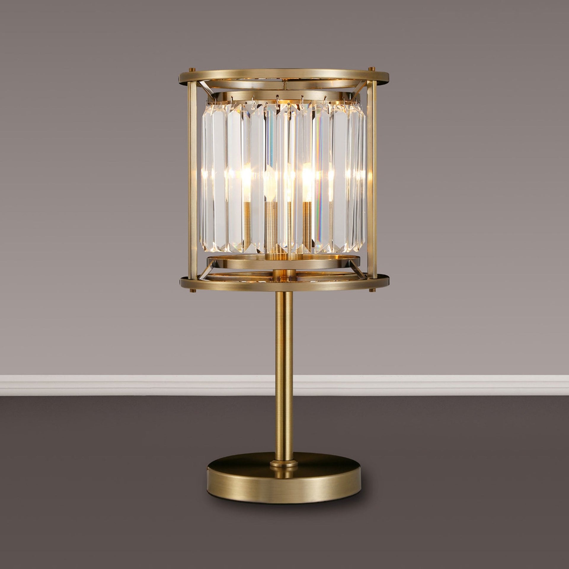 Torrington Table Lamp Antique Brass Clear Crystals