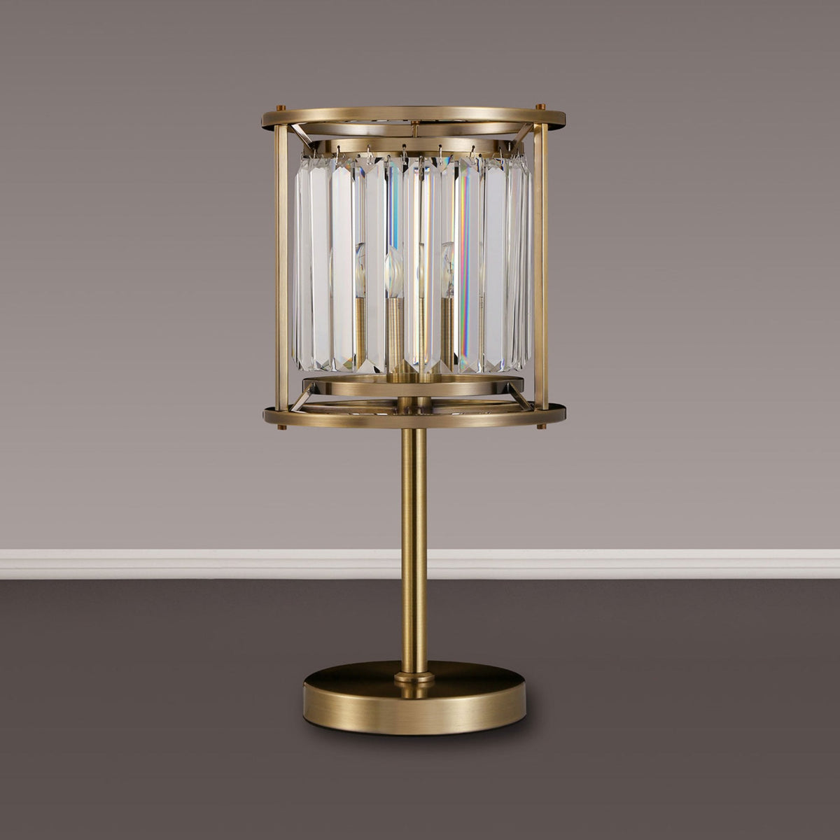 Torrington Table Lamp in Antique Brass with Clear Crystals