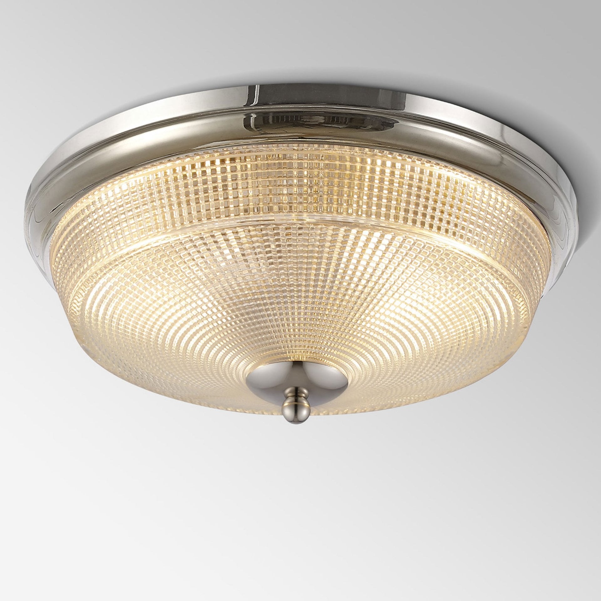 Arlington IP44 Ceiling Light Polished Nickel Prismatic Glass