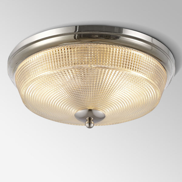 Arlington IP44 Ceiling Light in Polished Nickel with Prismatic Glass