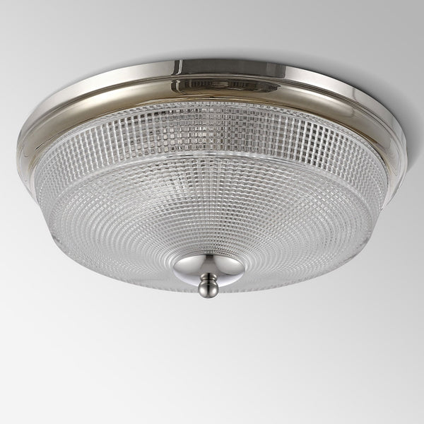 Arlington IP44 Ceiling Light in Polished Nickel with Prismatic Glass