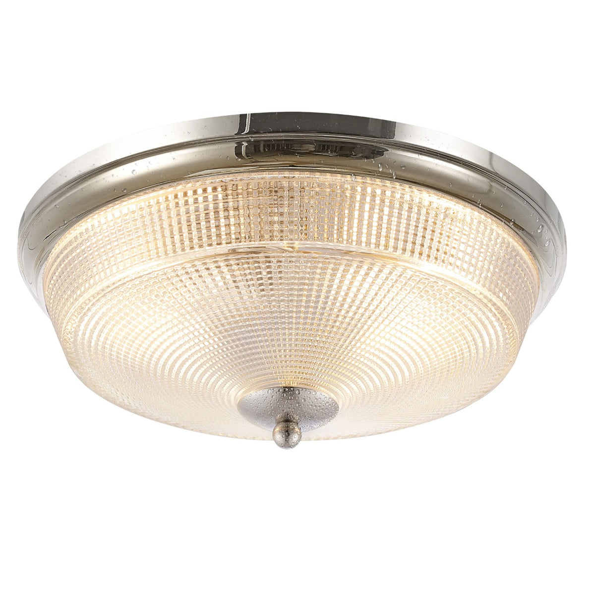 Arlington IP44 Ceiling Light in Polished Nickel with Prismatic Glass