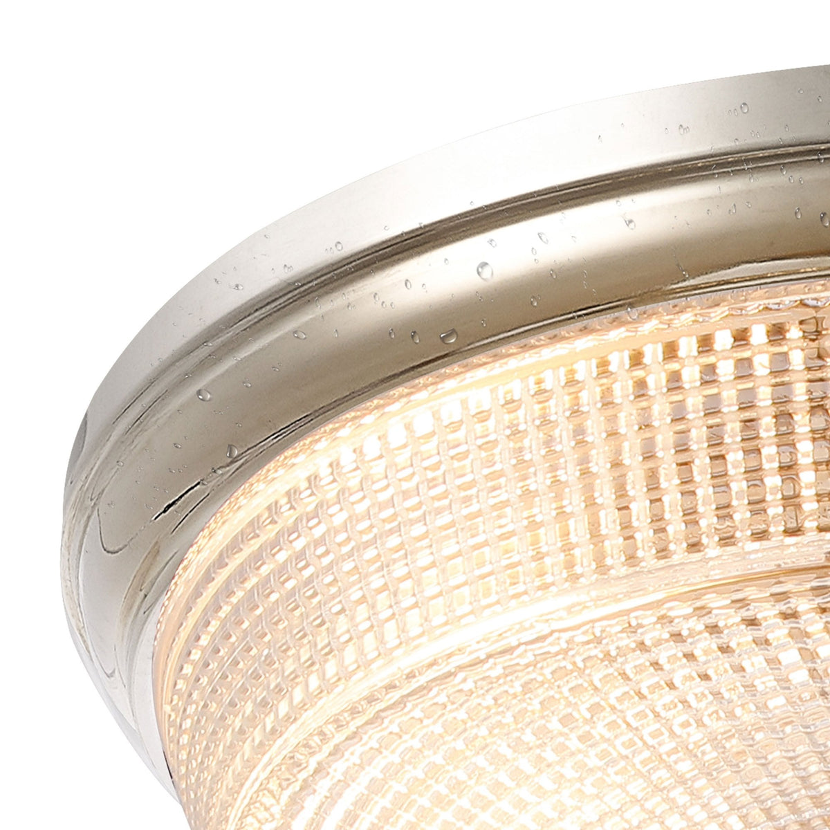 Arlington IP44 Ceiling Light in Polished Nickel with Prismatic Glass