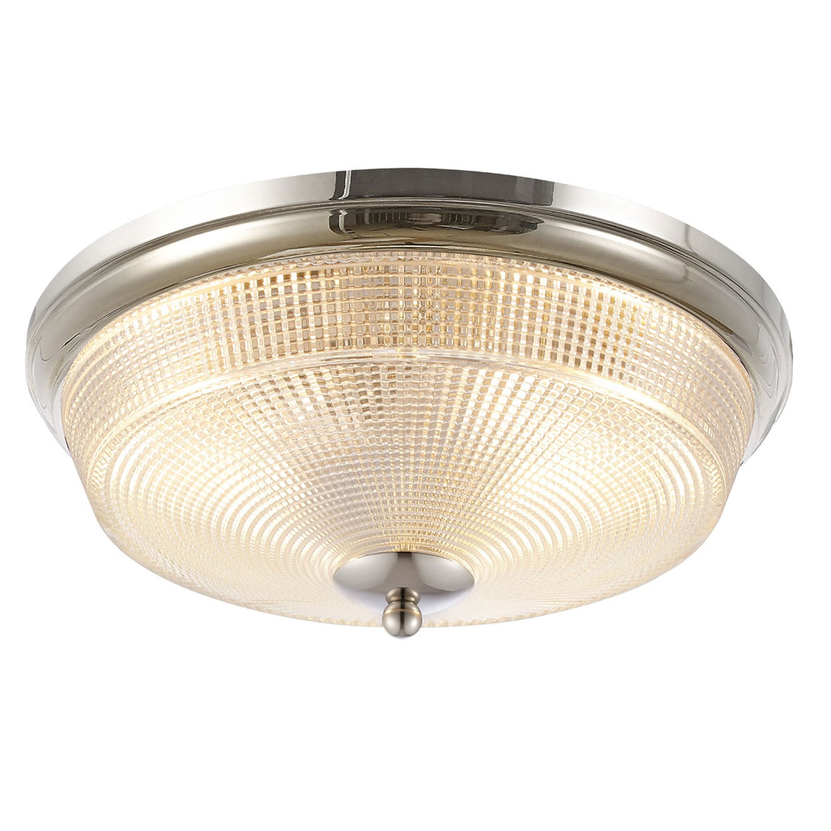 Arlington IP44 Ceiling Light in Polished Nickel with Prismatic Glass