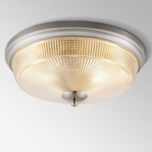 Arlington IP44 Ceiling Light in Satin Nickel with Prismatic Glass