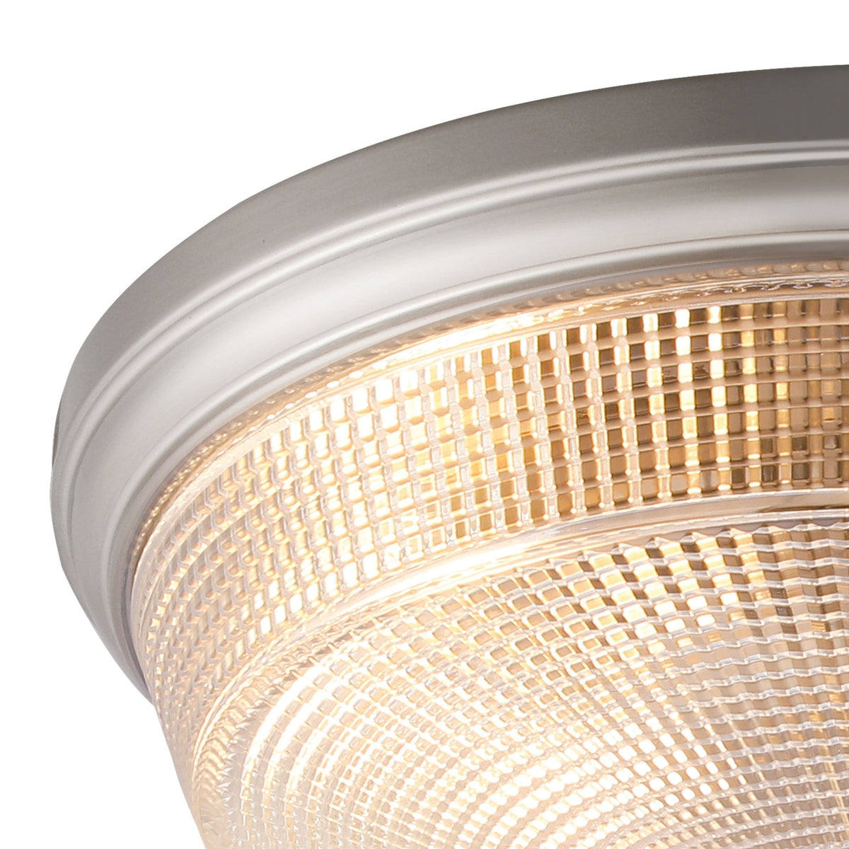 Arlington IP44 Ceiling Light in Satin Nickel with Prismatic Glass
