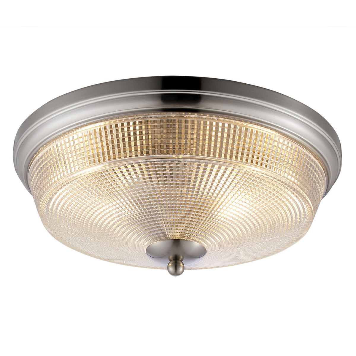 Arlington IP44 Ceiling Light in Satin Nickel with Prismatic Glass