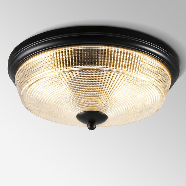 Arlington IP44 Ceiling Light in Satin Black with Prismatic Glass