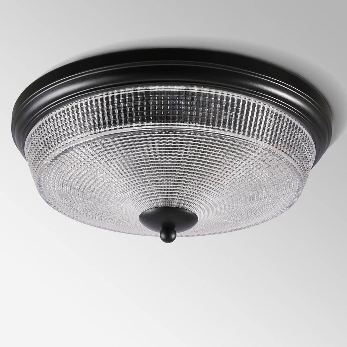 Arlington IP44 Ceiling Light in Satin Black with Prismatic Glass