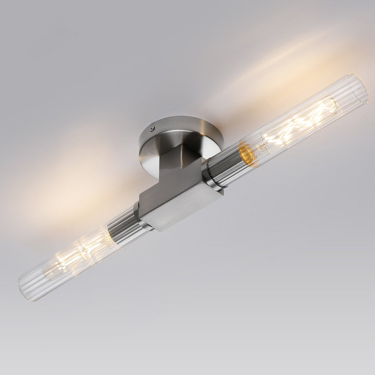 Ashill IP44 2 Lamp Bathroom Wall or Ceiling Light in Satin Nickel