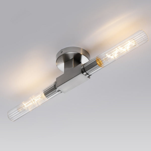 Ashill IP44 2 Lamp Bathroom Wall or Ceiling Light in Satin Nickel