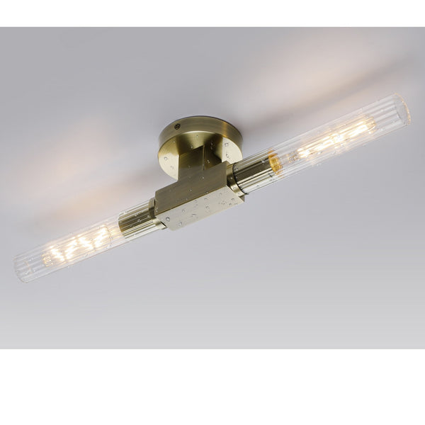 Ashill IP44 2 Lamp Bathroom Wall or Ceiling Light in Antique Brass