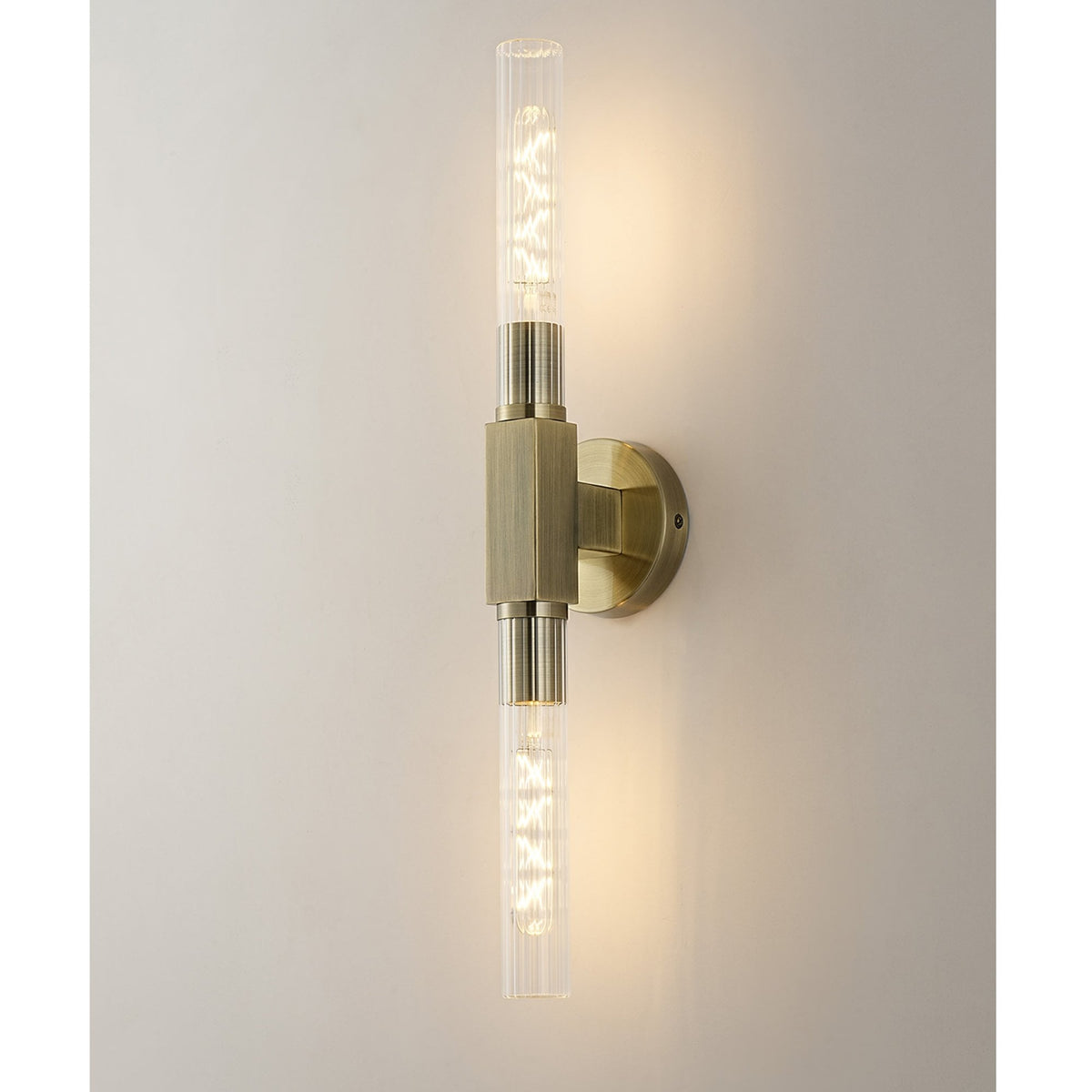 Ashill IP44 2 Lamp Bathroom Wall or Ceiling Light in Antique Brass