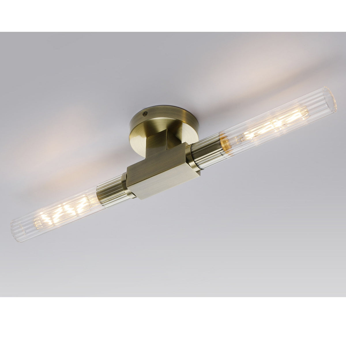 Ashill IP44 2 Lamp Bathroom Wall or Ceiling Light in Antique Brass