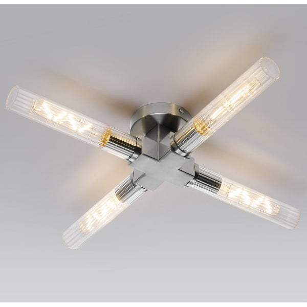 Ashill IP44 4 Lamp Bathroom Ceiling Light in Satin Nickel