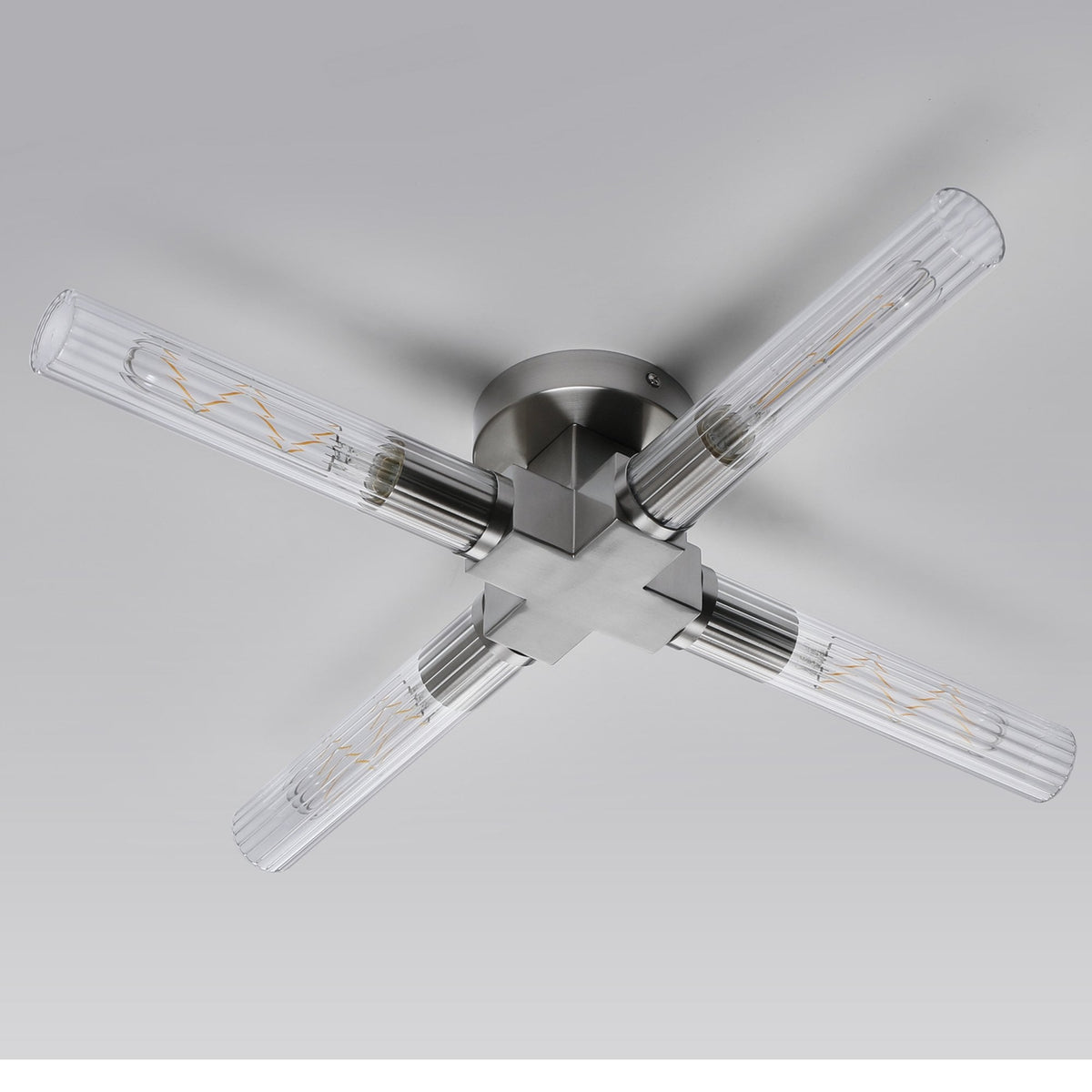 Ashill IP44 4 Lamp Bathroom Ceiling Light in Satin Nickel