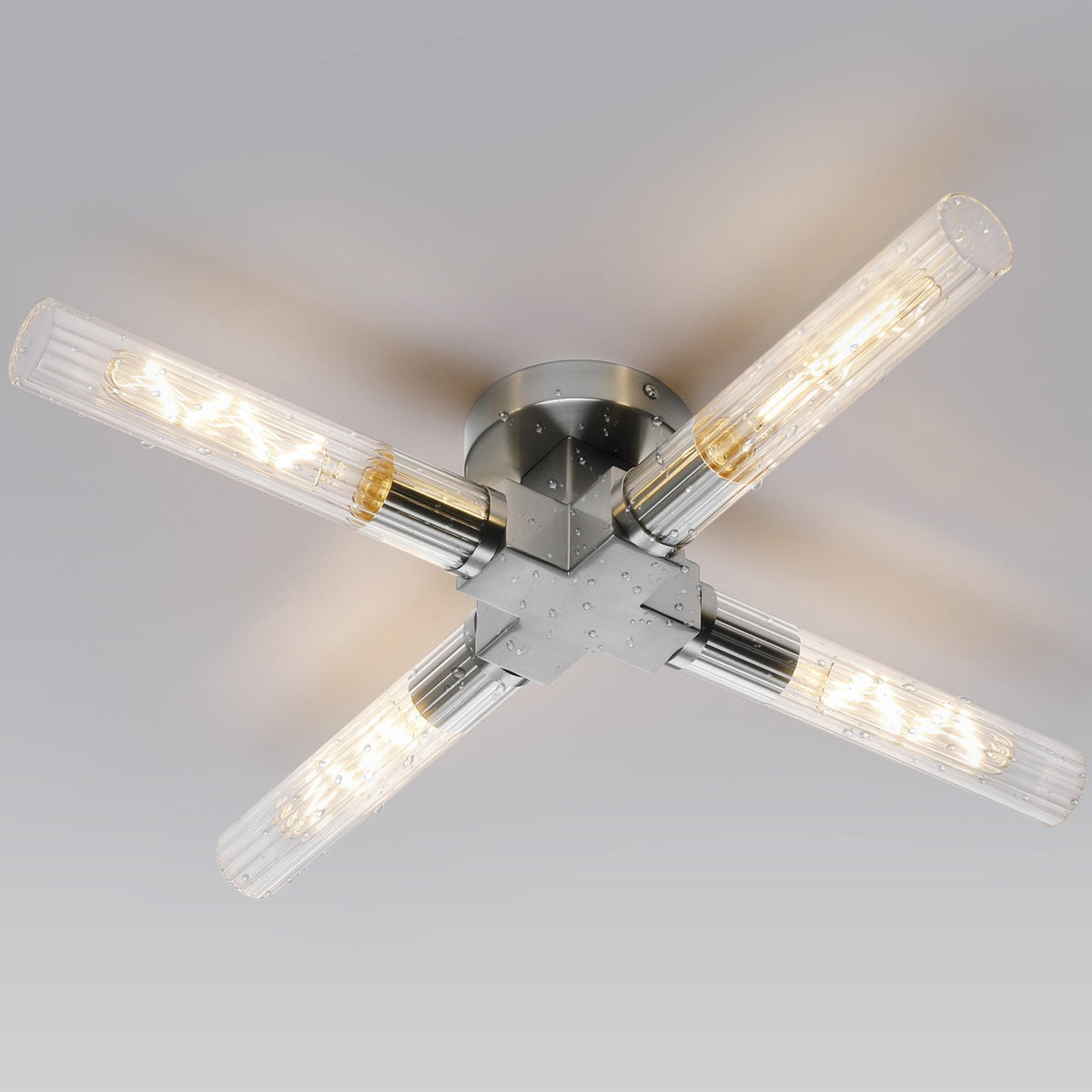 Ashill IP44 4 Lamp Bathroom Ceiling Light in Satin Nickel