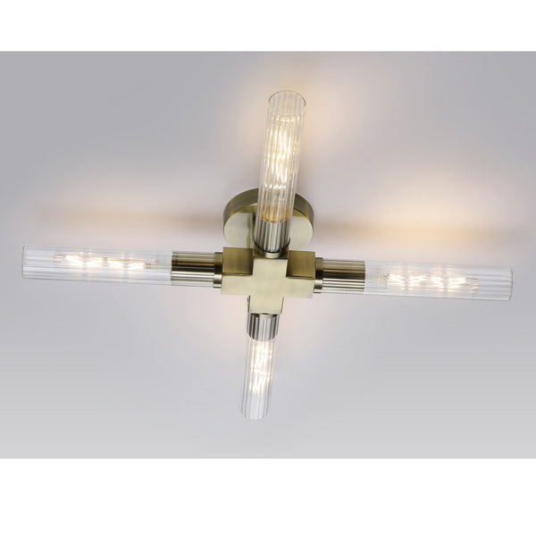 Ashill IP44 4 Lamp Bathroom Ceiling Light in Antique Brass