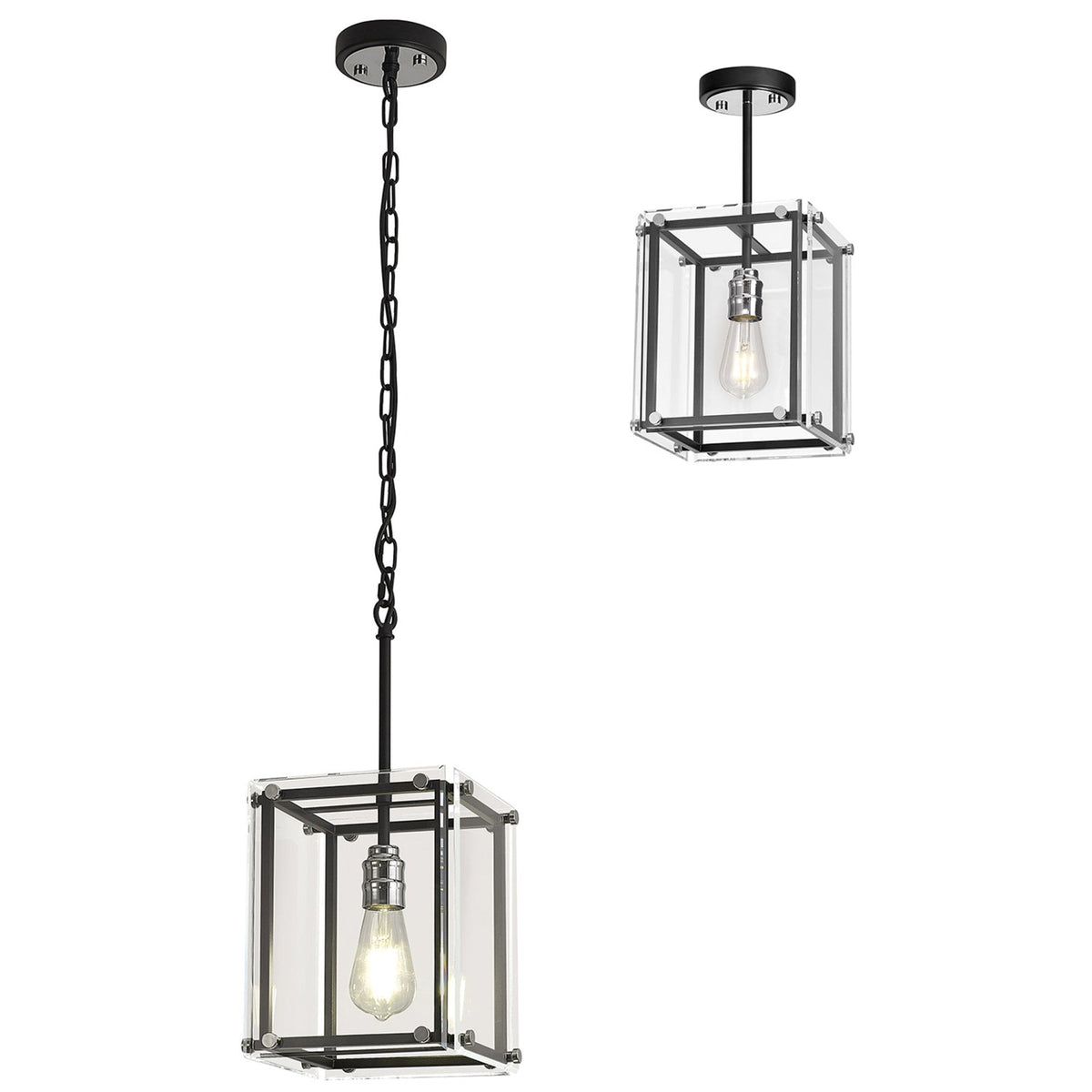 Downes Small Pendant in Matt Black with Chrome Detail & Clear Glass