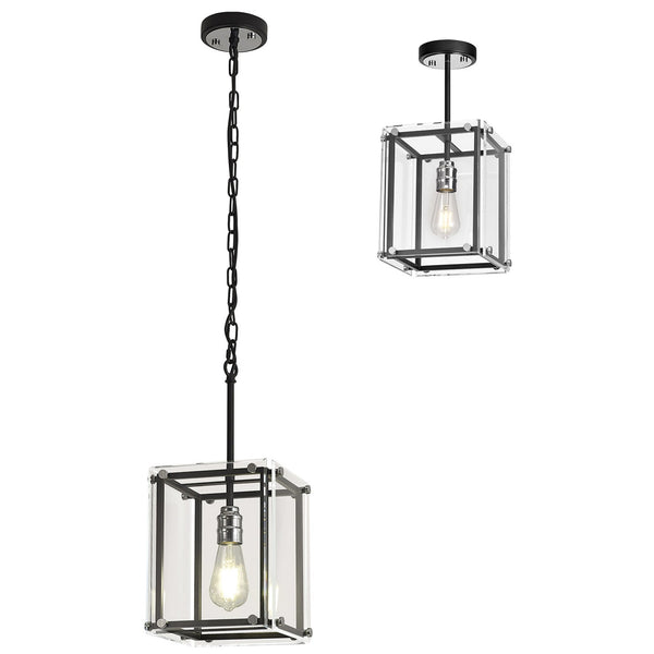 Downes Small Pendant in Matt Black with Chrome Detail & Clear Glass