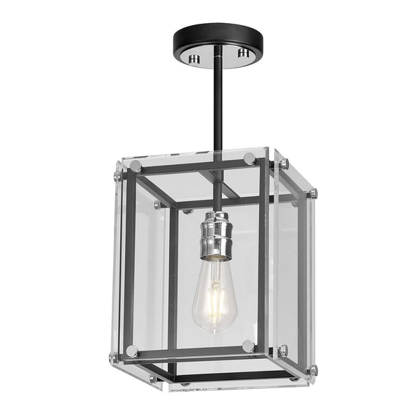 Downes Small Pendant in Matt Black with Chrome Detail & Clear Glass