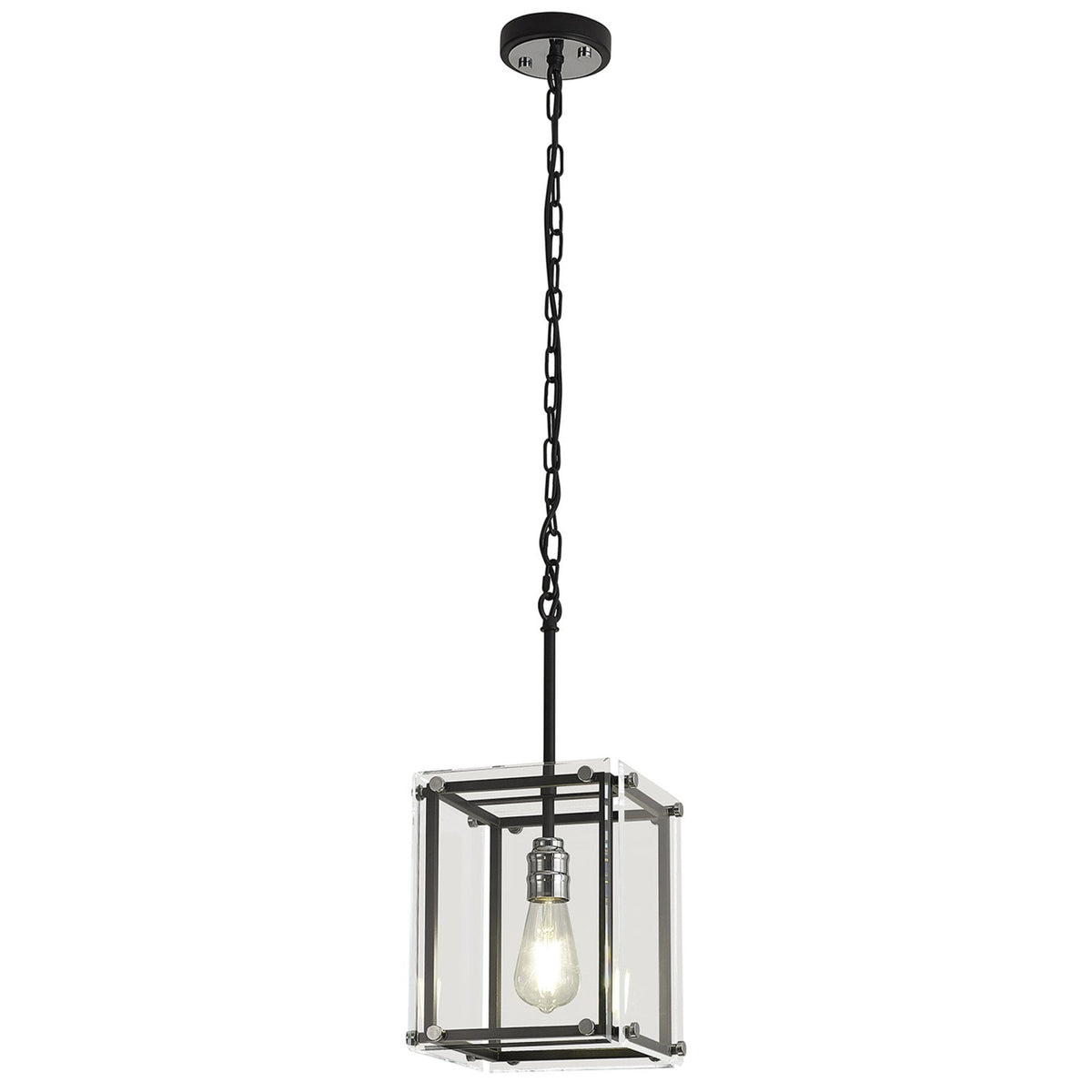 Downes Small Pendant in Matt Black with Chrome Detail & Clear Glass