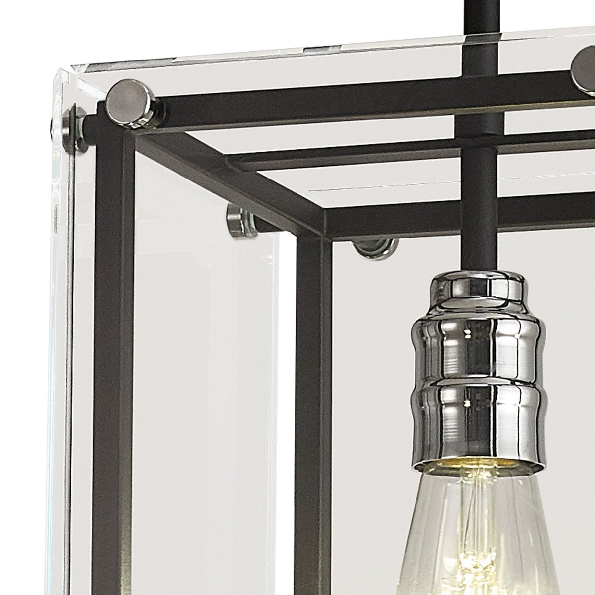 Downes Small Pendant in Matt Black with Chrome Detail & Clear Glass