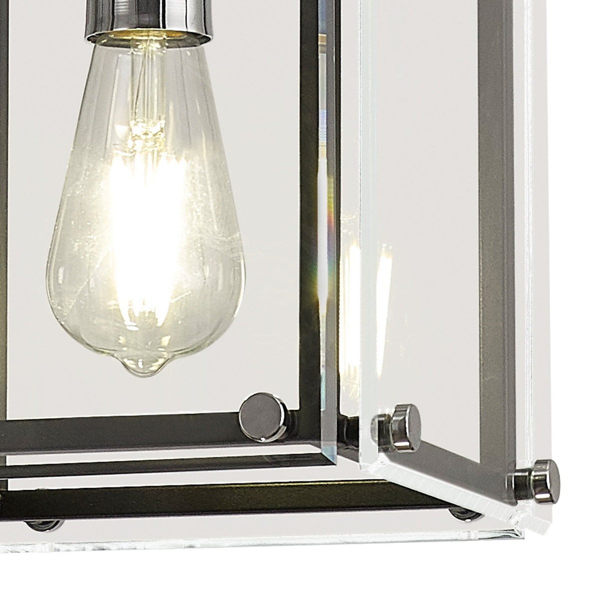 Downes Small Pendant in Matt Black with Chrome Detail & Clear Glass