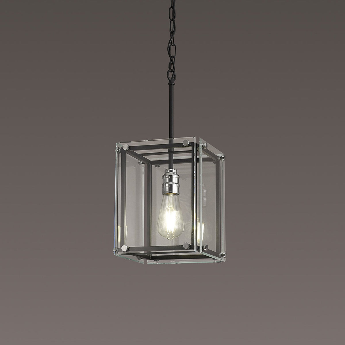 Downes Small Pendant in Matt Black with Chrome Detail & Clear Glass