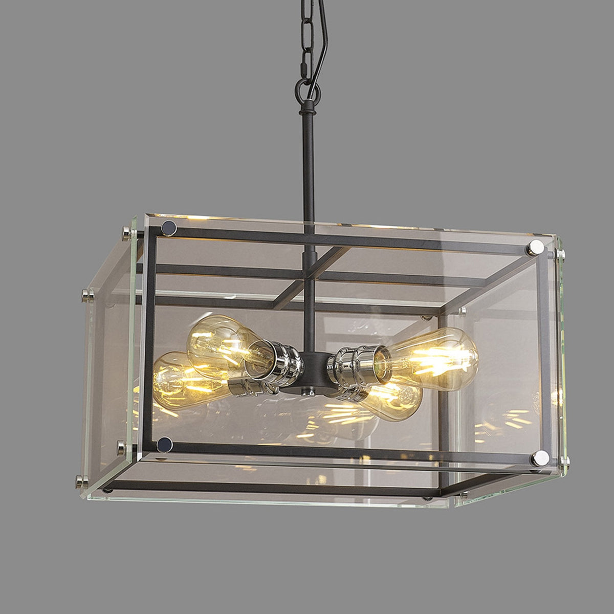 Downes Large Pendant in Matt Black with Chrome Detail & Clear Glass