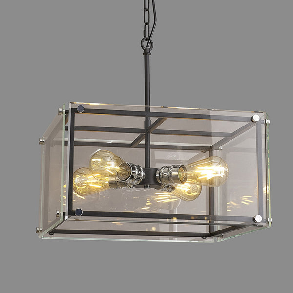 Downes Large Pendant in Matt Black with Chrome Detail & Clear Glass