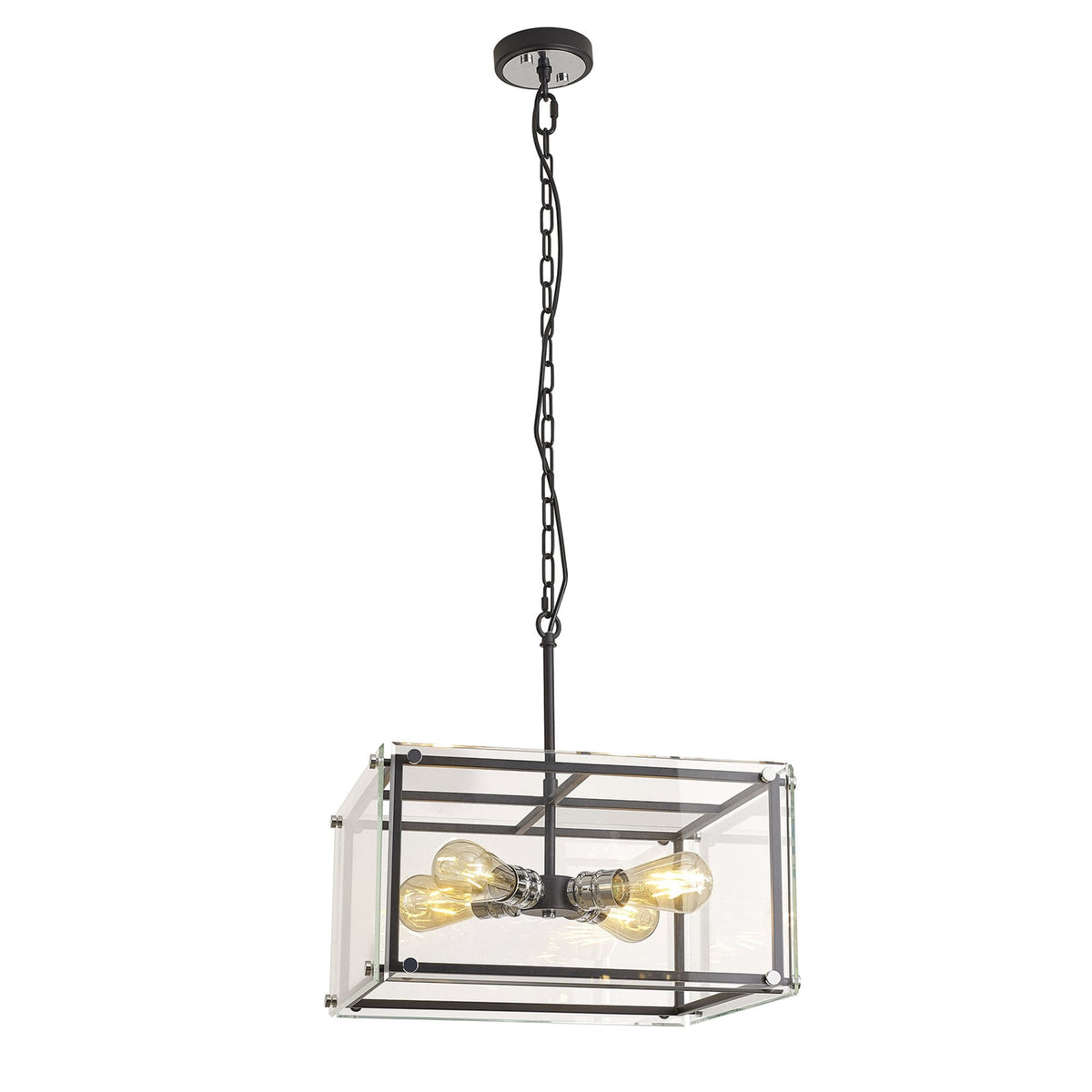 Downes Large Pendant in Matt Black with Chrome Detail & Clear Glass
