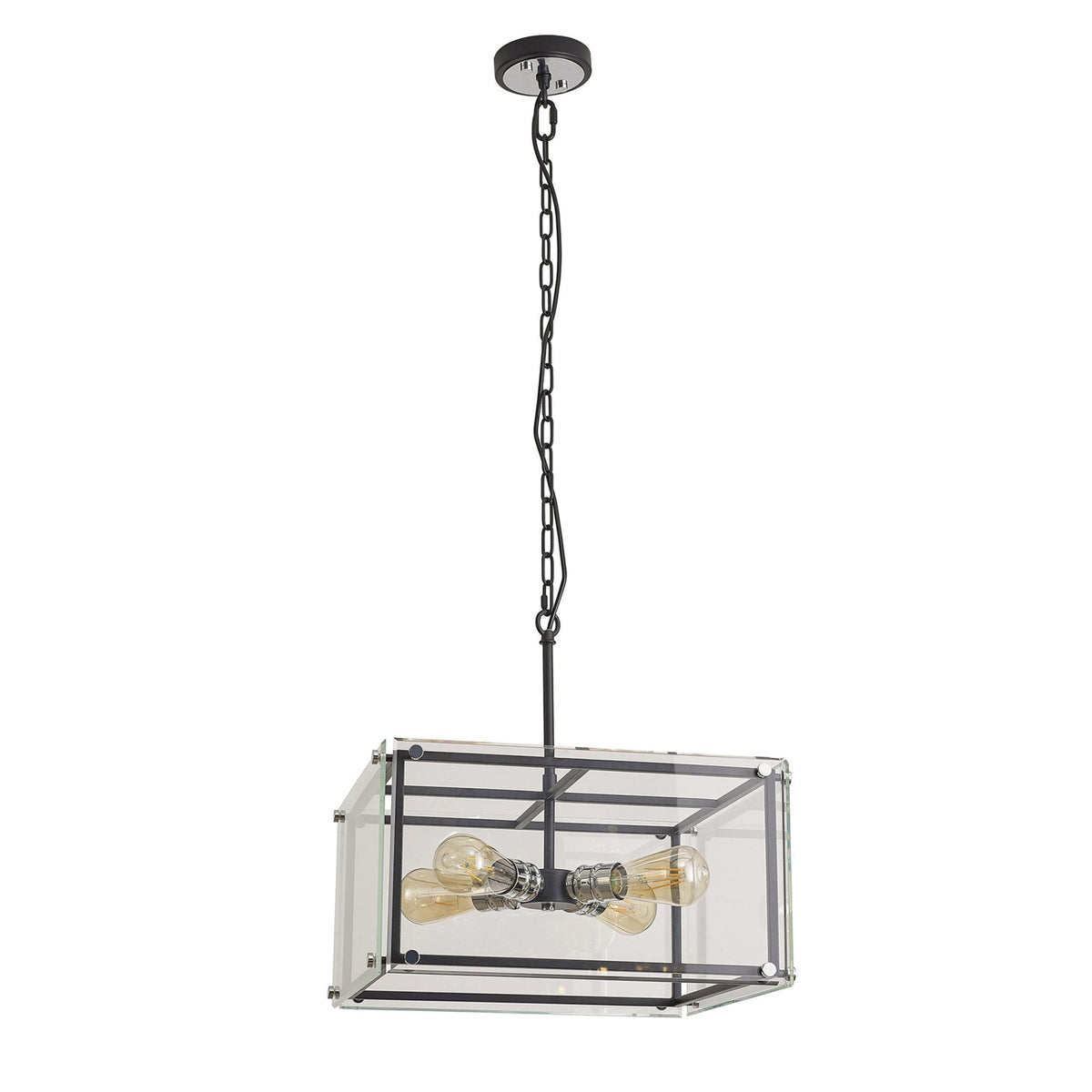 Downes Large Pendant in Matt Black with Chrome Detail & Clear Glass
