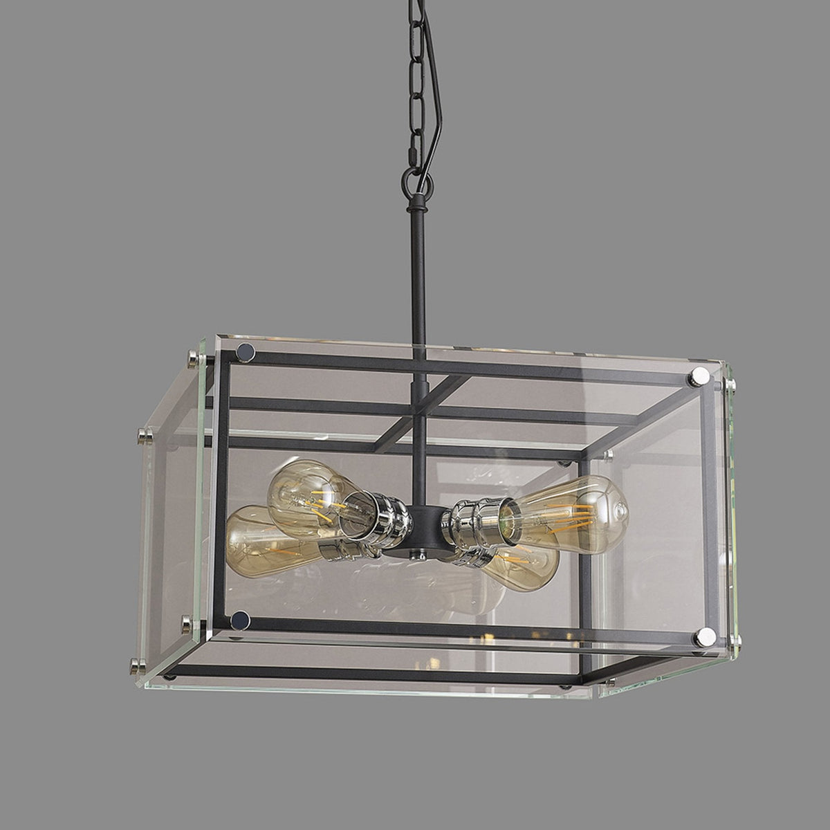 Downes Large Pendant in Matt Black with Chrome Detail & Clear Glass