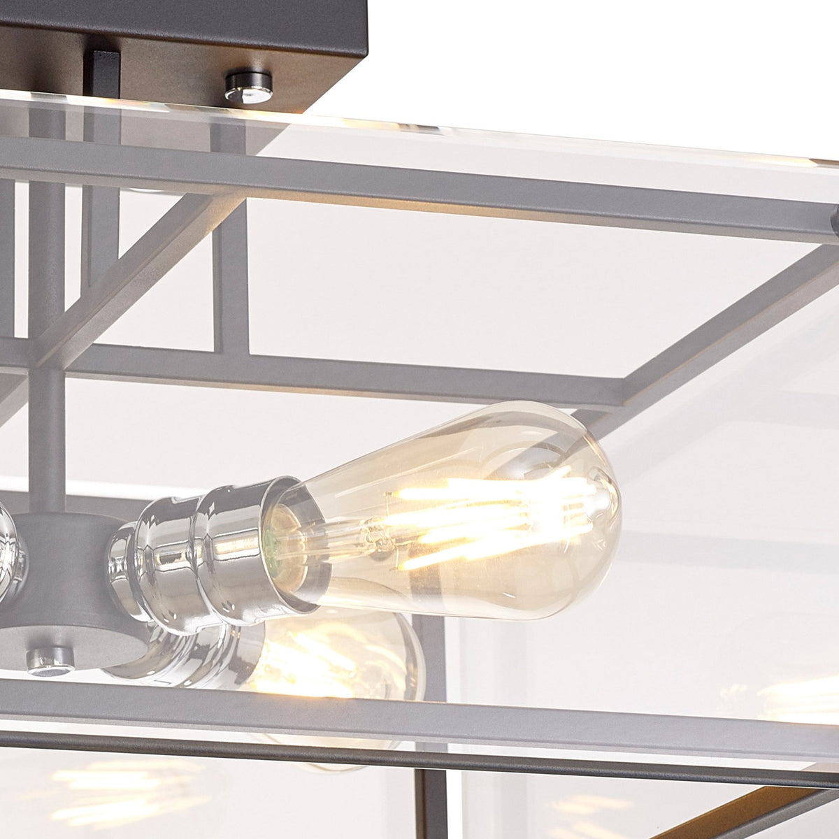 Downes Semi Flush Ceiling Light in Matt Black with Chrome Detail & Clear Glass