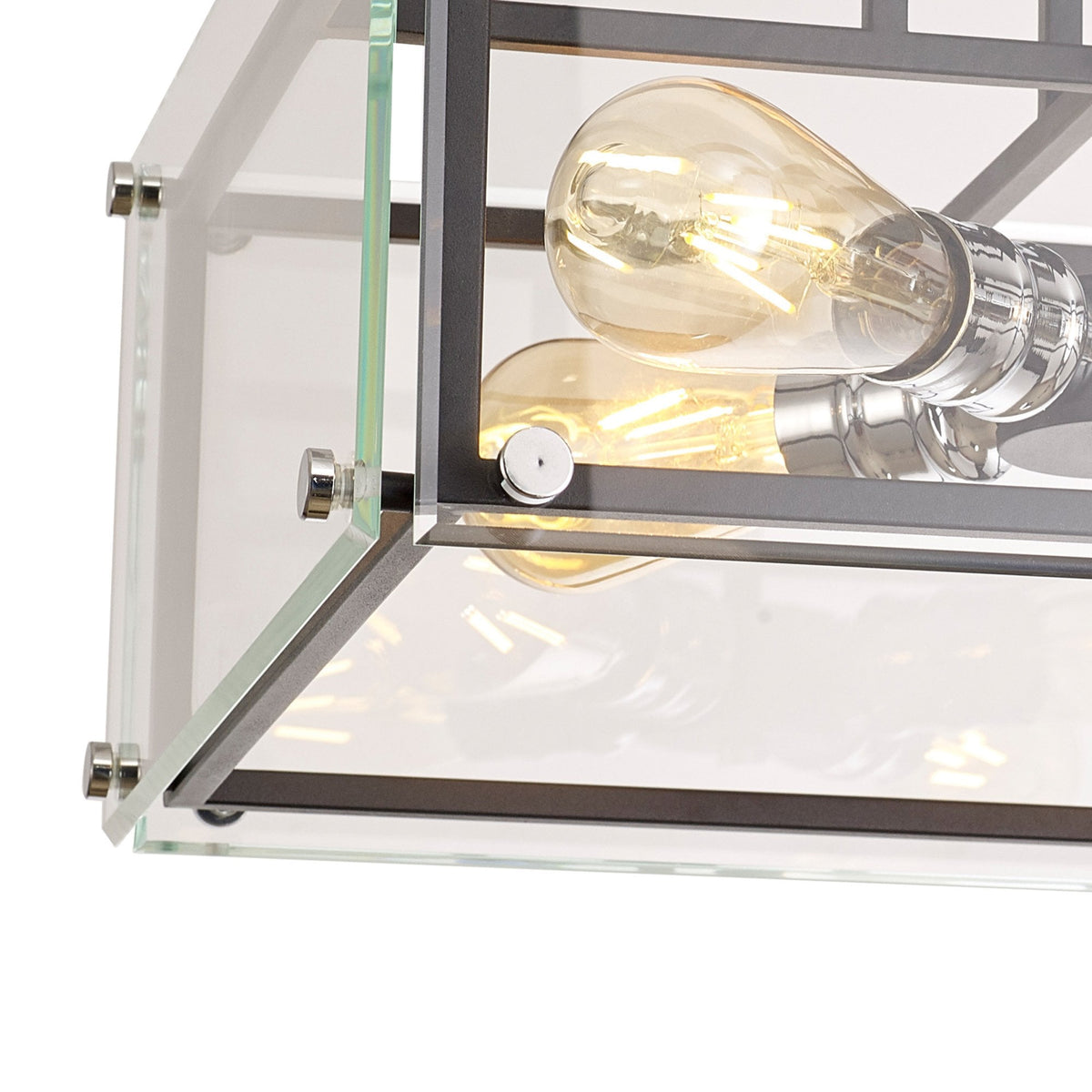 Downes Semi Flush Ceiling Light in Matt Black with Chrome Detail & Clear Glass