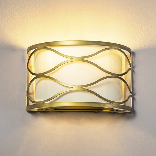 Cotleigh Wall Light in Aged Gold & Cream Fabric Shade