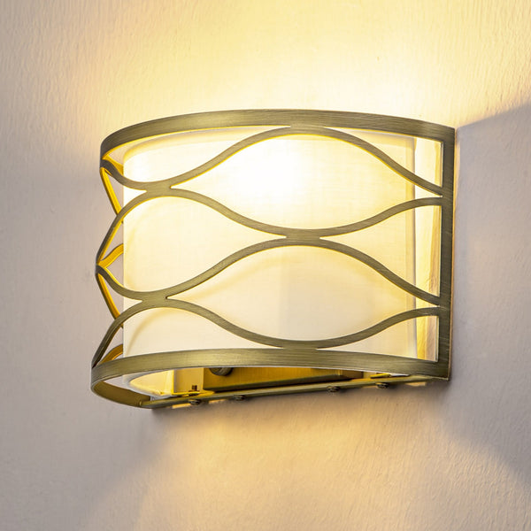Cotleigh Wall Light in Aged Gold & Cream Fabric Shade