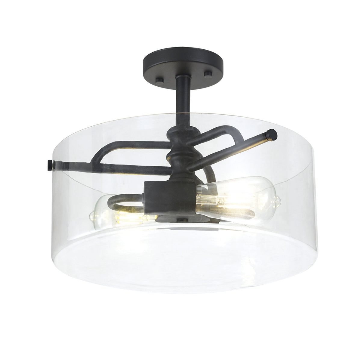 Halwell Semi Flush Ceiling Light in Sand Black with Clear Glass
