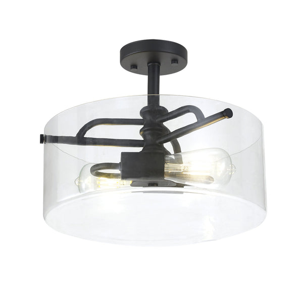 Halwell Semi Flush Ceiling Light in Sand Black with Clear Glass