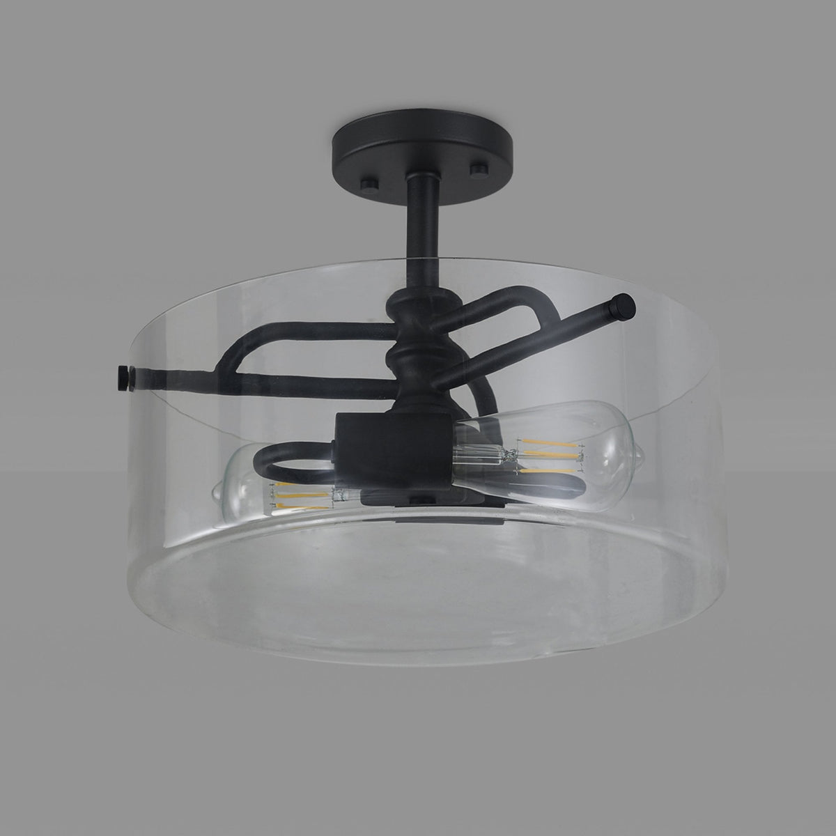 Halwell Semi Flush Ceiling Light in Sand Black with Clear Glass
