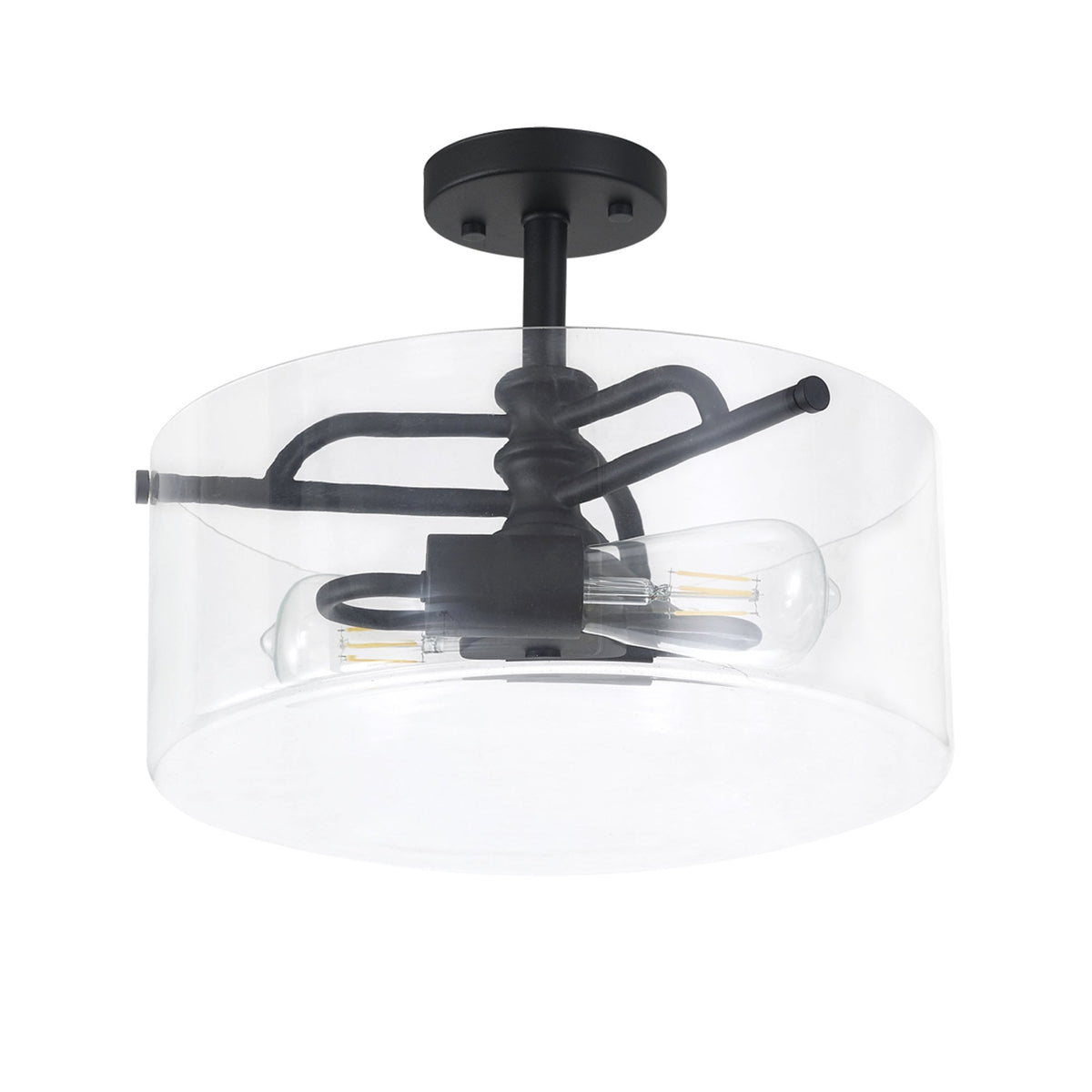 Halwell Semi Flush Ceiling Light in Sand Black with Clear Glass