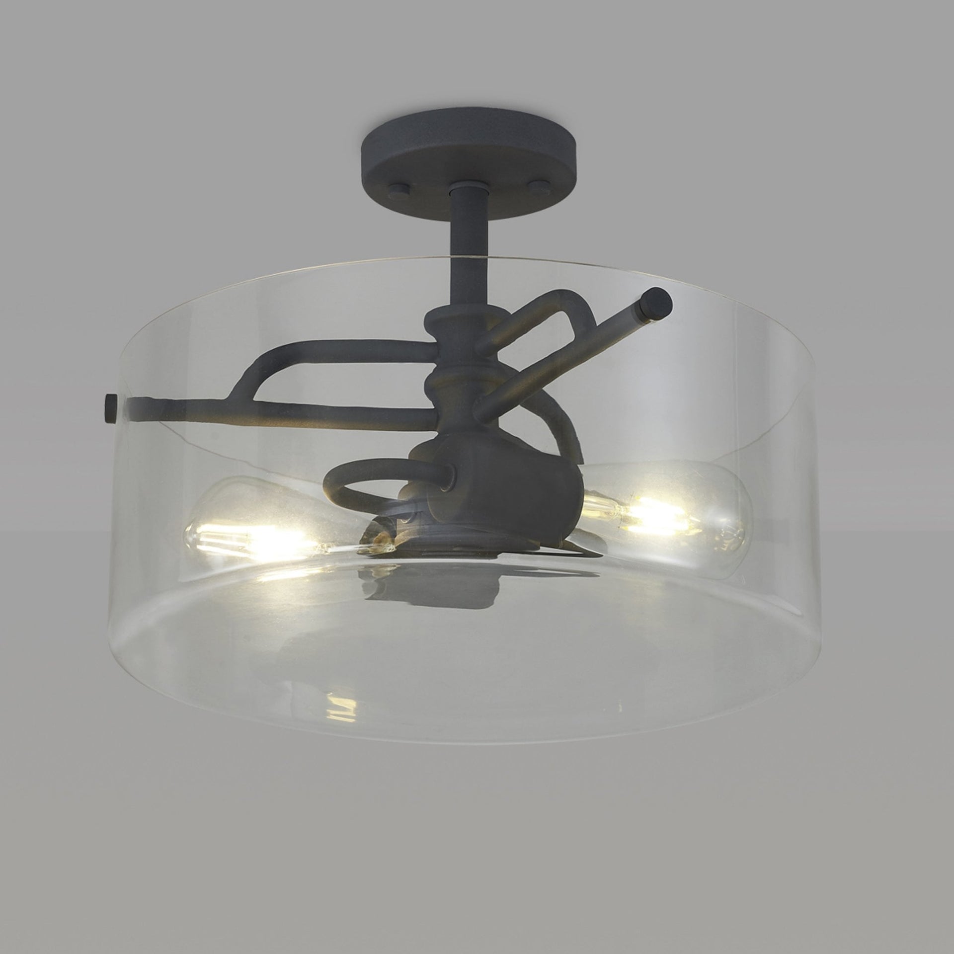 Halwell Semi Flush Ceiling Light Anthracite Clear Glass