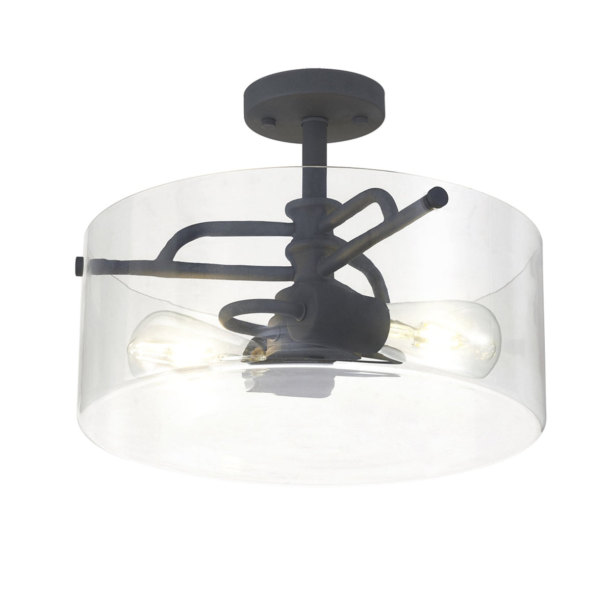 Halwell Semi Flush Ceiling Light in Anthracite with Clear Glass