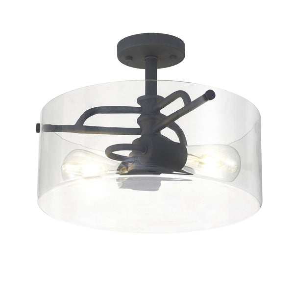 Halwell Semi Flush Ceiling Light in Anthracite with Clear Glass