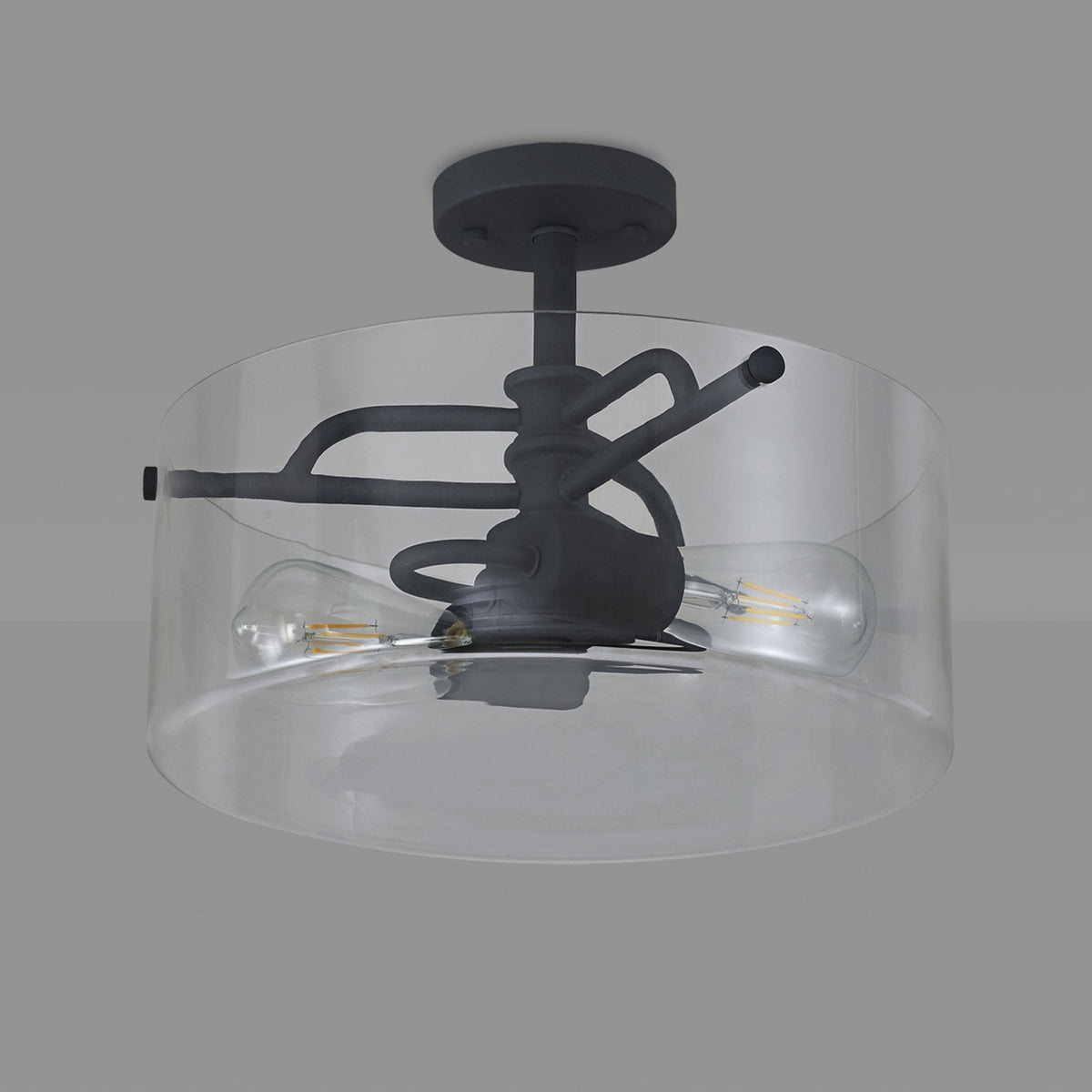 Halwell Semi Flush Ceiling Light in Anthracite with Clear Glass