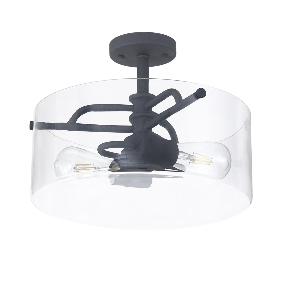 Halwell Semi Flush Ceiling Light in Anthracite with Clear Glass
